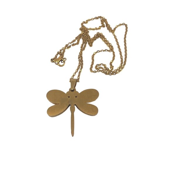 Dragonfly Pendant Necklace With Vibrant Floral Design & Gold Chain - Picture 4 of 4